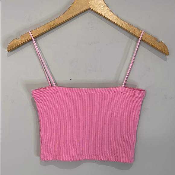 5/$25 Subdued Ribbed Cropped Tube Top Cami Unicorn Pink Spaghetti Straps M 6 - Picture 10 of 10